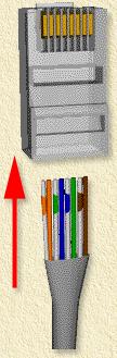 inserting a cat 5 cable into an RJ45 connector